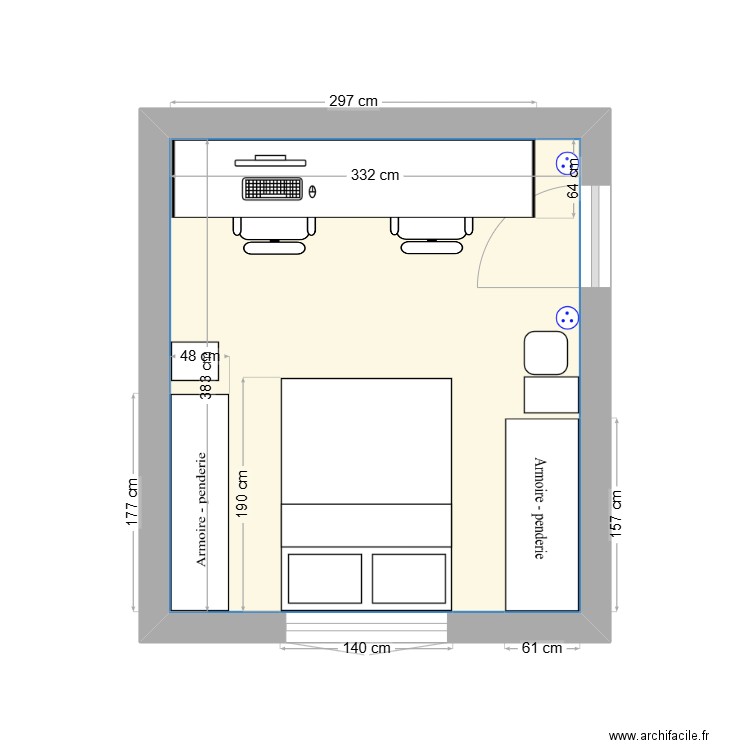 plan chambre. Plan de 1 pièce et 13 m2