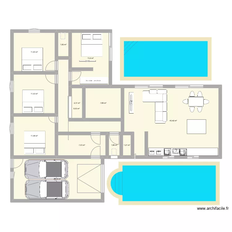 SAIF. Plan de 13 pièces et 148 m²