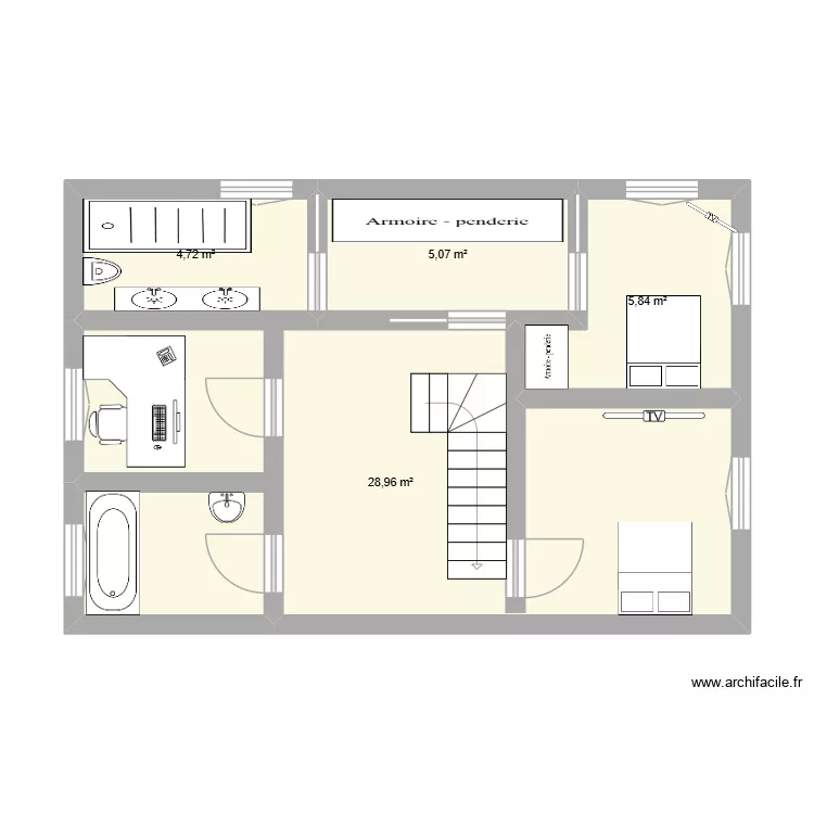 PIERRICK VERRAL 1 SAUTE RENARD &eacute;tage part 1. Plan de 4  et 45 m²