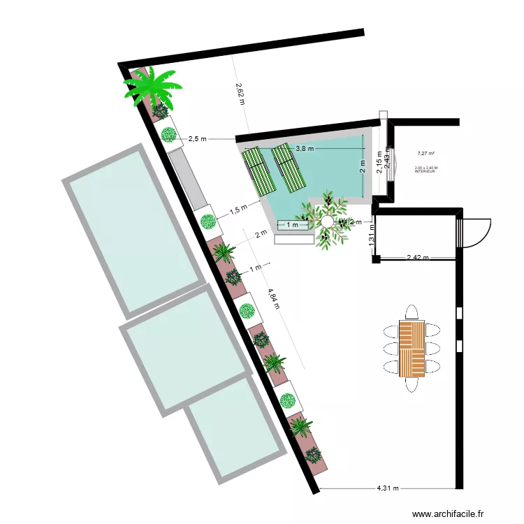 CAIRE PISCINE HORS SOL. Plan de 1  et 7 m²