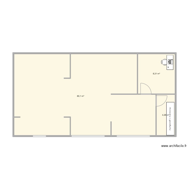 Plan Barnabé. Plan de 3 pièces et 73 m2
