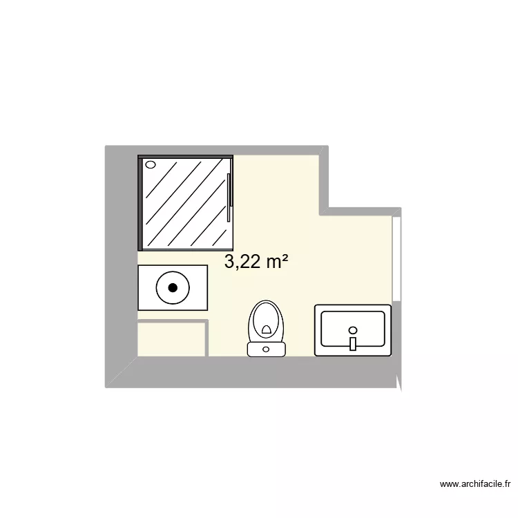SDB2. Plan de 1  et 3 m²