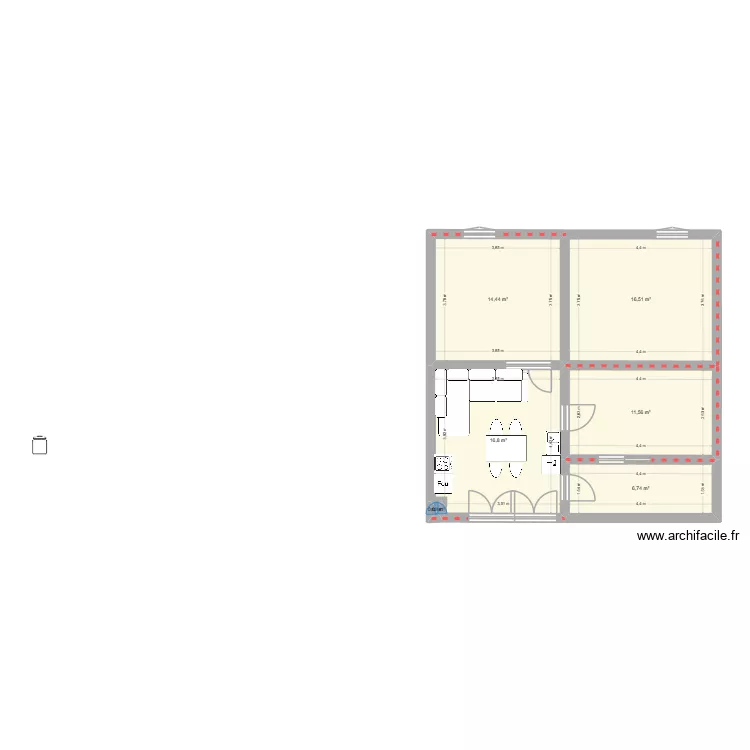 CUISINE SOUS SOL. Plan de 6  et 66 m²