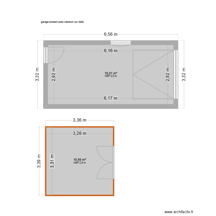 habitation existante. Plan de 2 pièces et 29 m2