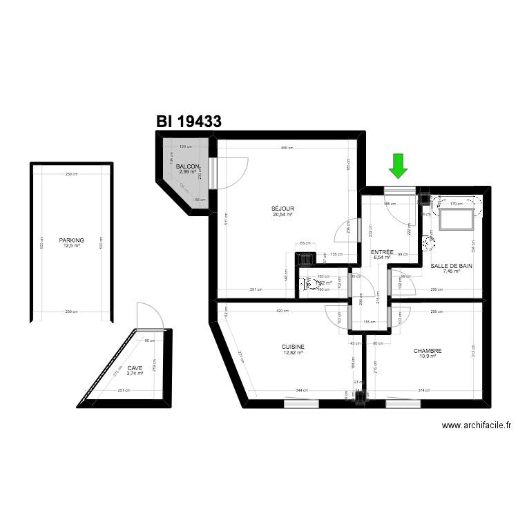 BI 19433. Plan de 12 pièces et 79 m2