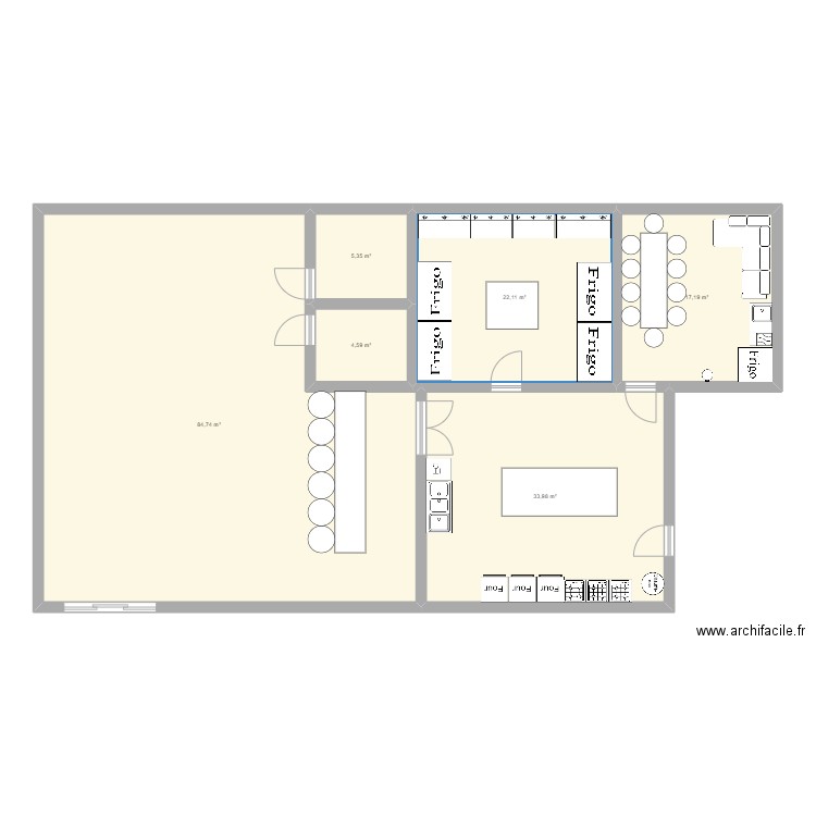 restaurant. Plan de 6 pièces et 168 m2