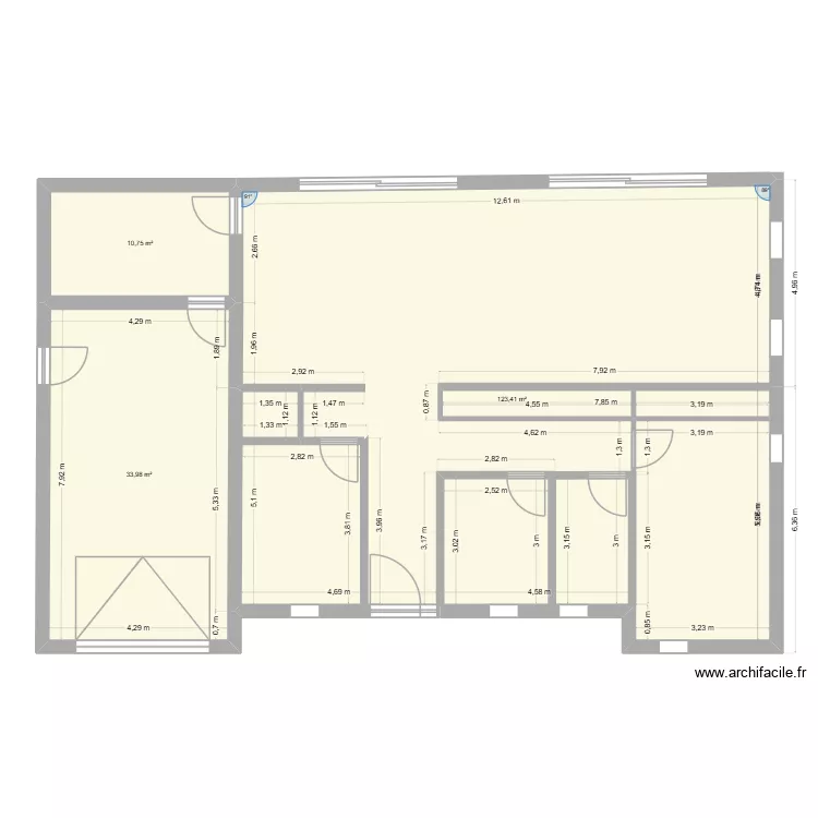 Plain pied  GN  MN. Plan de 3  et 168 m²