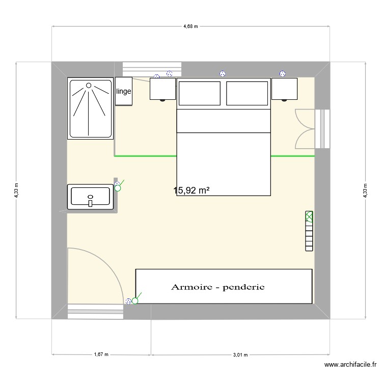 chambre lit sud. Plan de 0 pièce et 0 m2