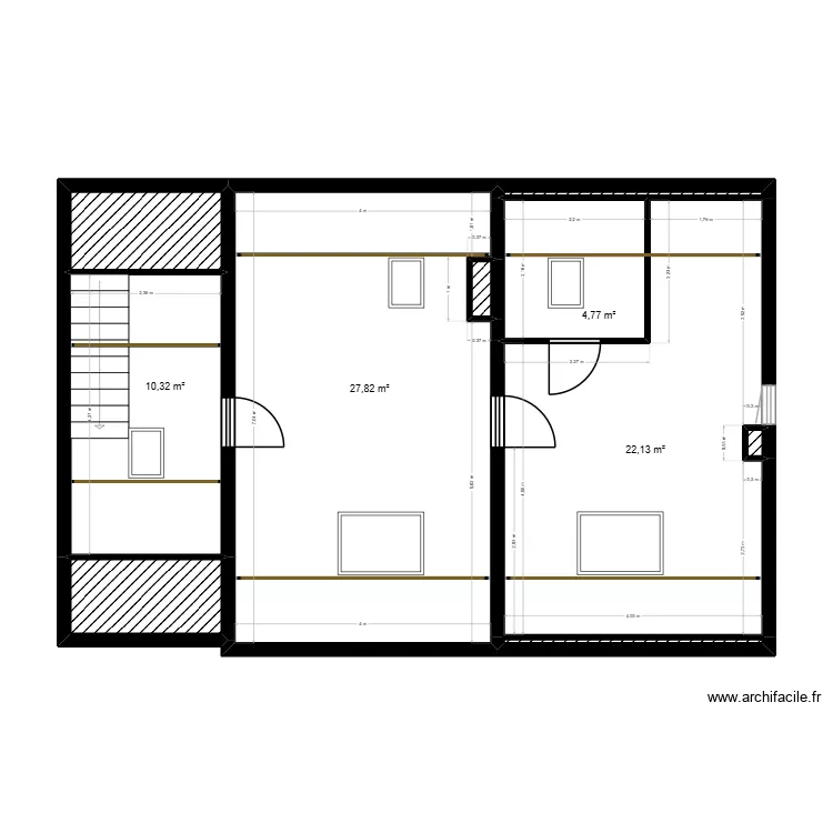 P3. PLAN ORIGINAL COMBLES - PROJET ROUSSELET. Plan de 10  et 71 m²