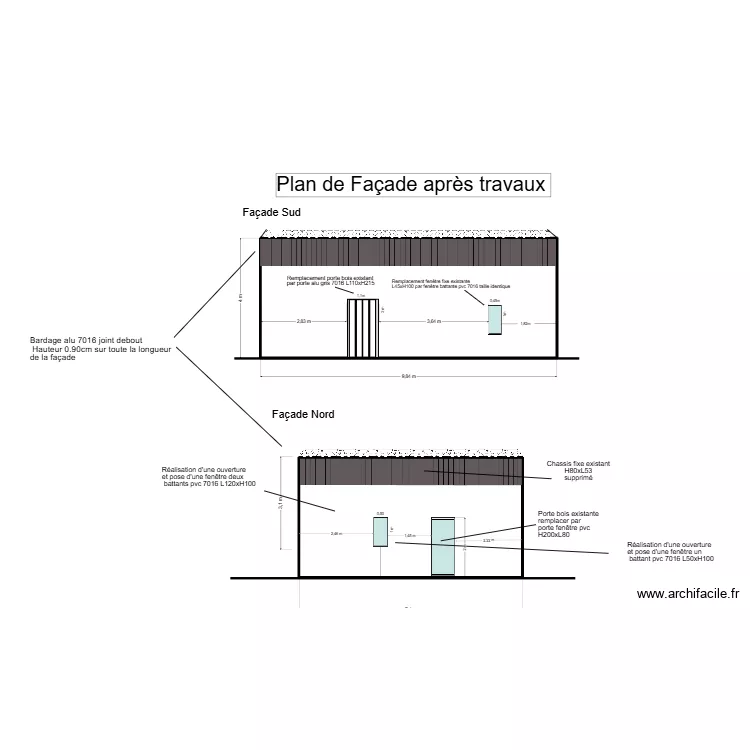 facades apres travaux surelevation. Plan de 2 pièces et 68 m²