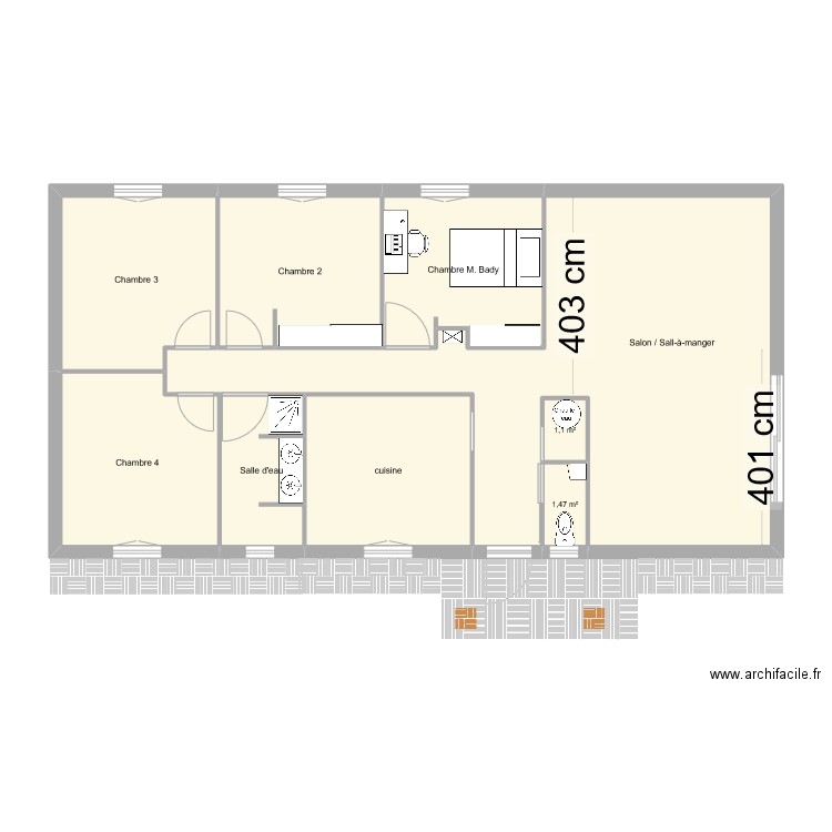 Bady. Plan de 9 pièces et 101 m2