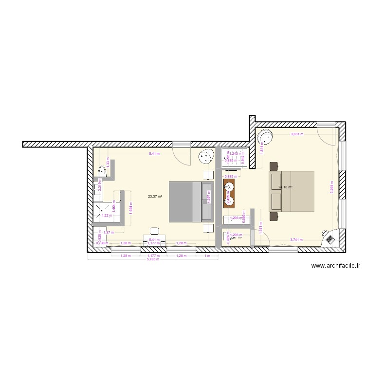 Belisama RDC chambre 5. Plan de 3 pièces et 49 m2