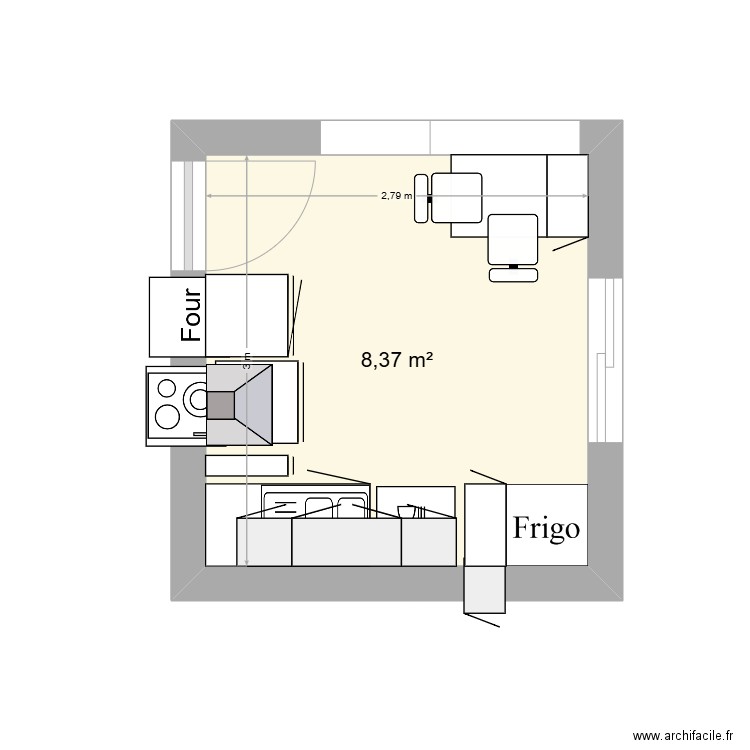 cuisine le bouscat. Plan de 1 pièce et 8 m2