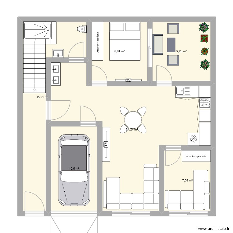 Bouznika 2. Plan de 6 pièces et 86 m2