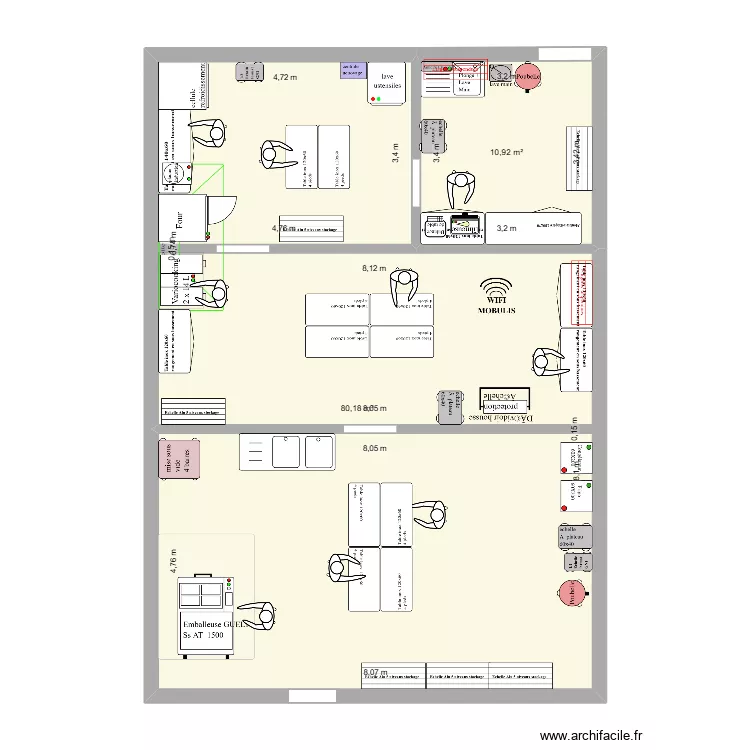 Salon v3. Plan de 2  et 91 m²