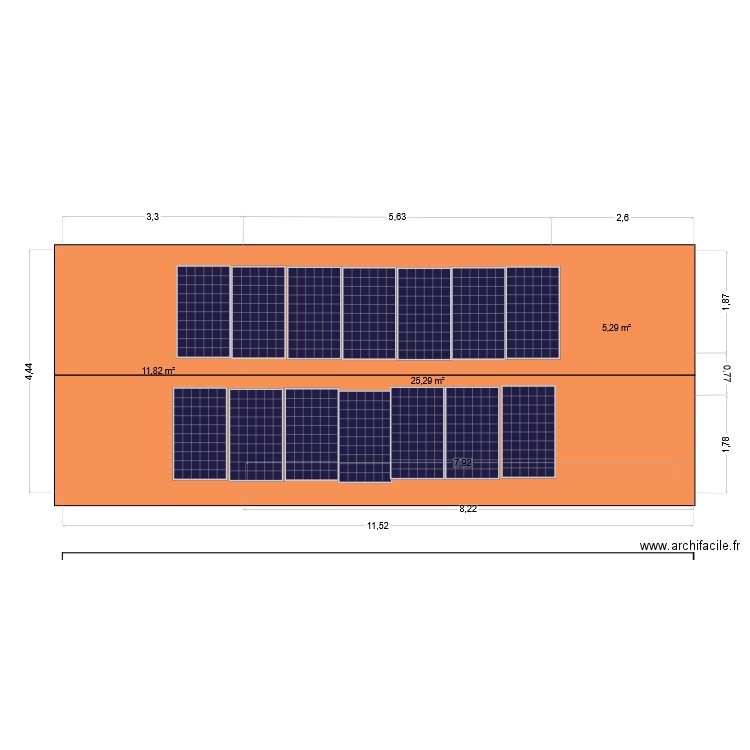 toiture. Plan de 3 pièces et 42 m2