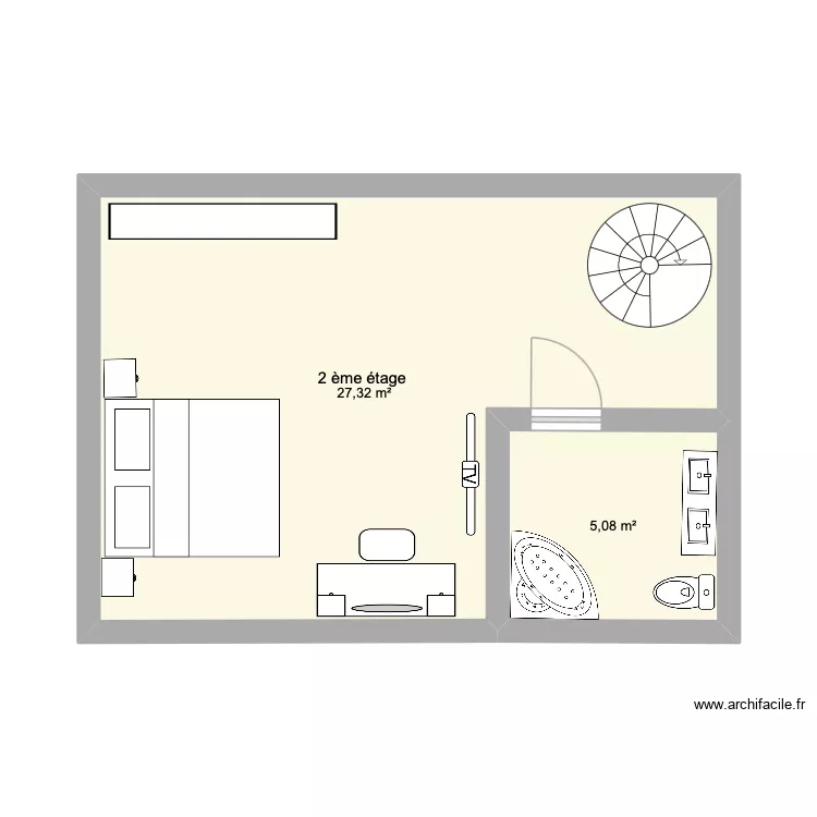 deuxi&egrave;me &eacute;tage. Plan de 2  et 32 m²
