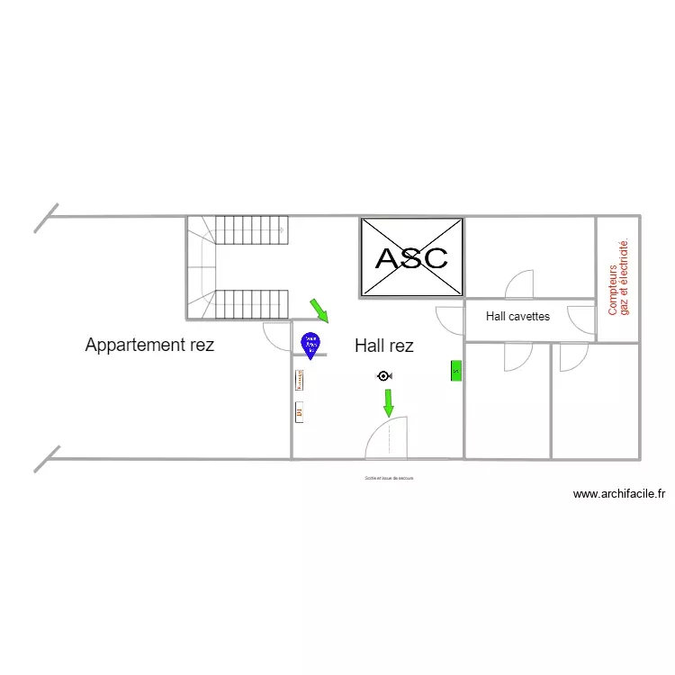 hall rez1. Plan de 1 Pièce et 7 m²
