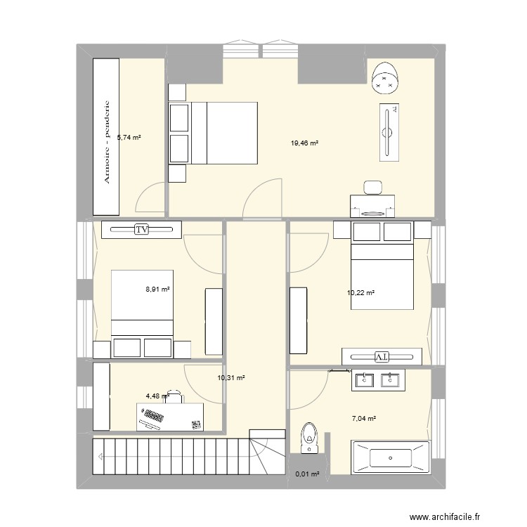 Maison Lesconil 2 étage. Plan de 8 pièces et 66 m2