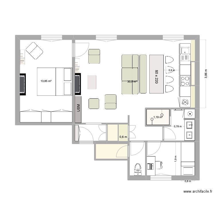 charlot 10 BIS. Plan de 8 pièces et 53 m2