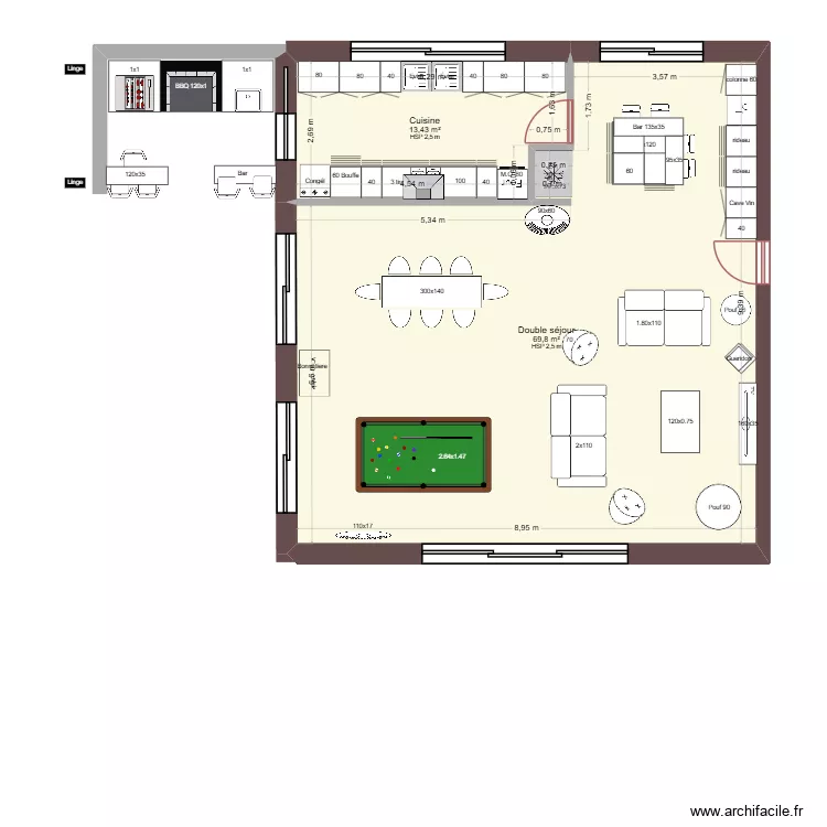 Coupiac Cuisine tournee. Plan de 2  et 83 m²