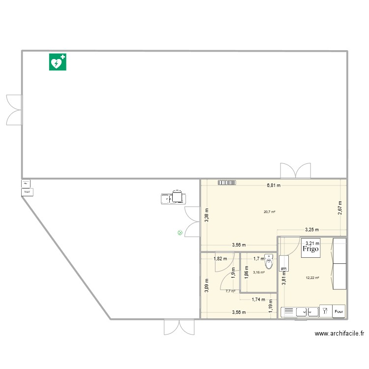 Plan salle 40. Plan de 4 pièces et 44 m2