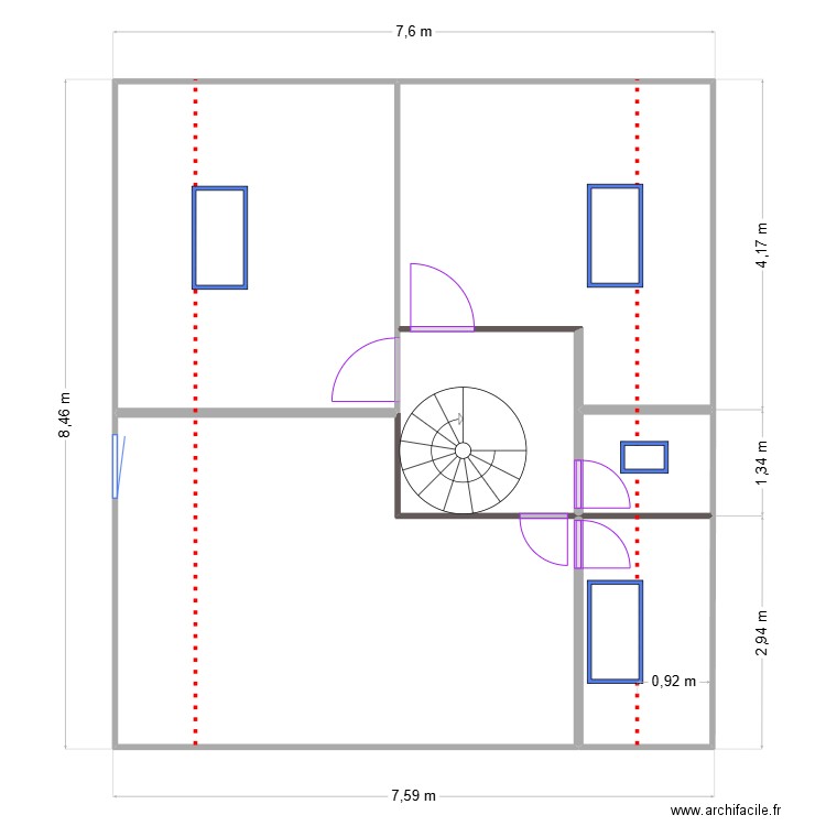 11 pour SoliHa 1er etage. Plan de 6 pièces et 61 m2