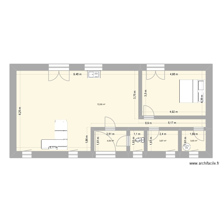 PLAN 4E LOG. Plan de 5 pièces et 86 m2