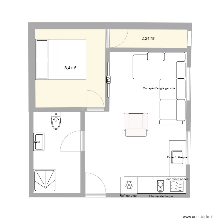NAJIB V2. Plan de 2 pièces et 11 m2