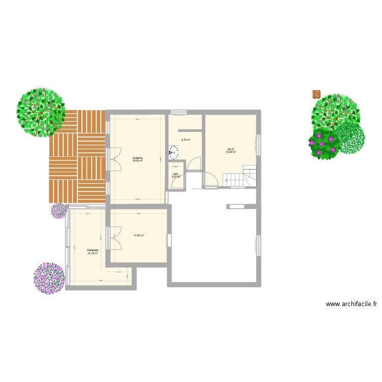 Maison apres. Plan de 6 pièces et 64 m2