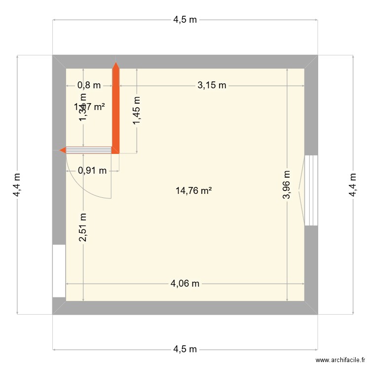 bureau 2. Plan de 2 pièces et 16 m2