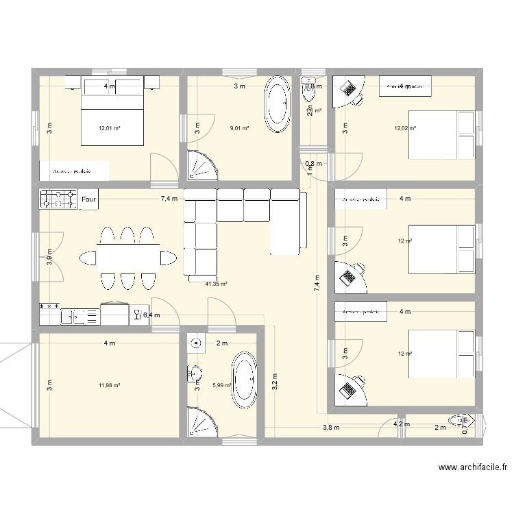 maison. Plan de 9 pièces et 118 m2