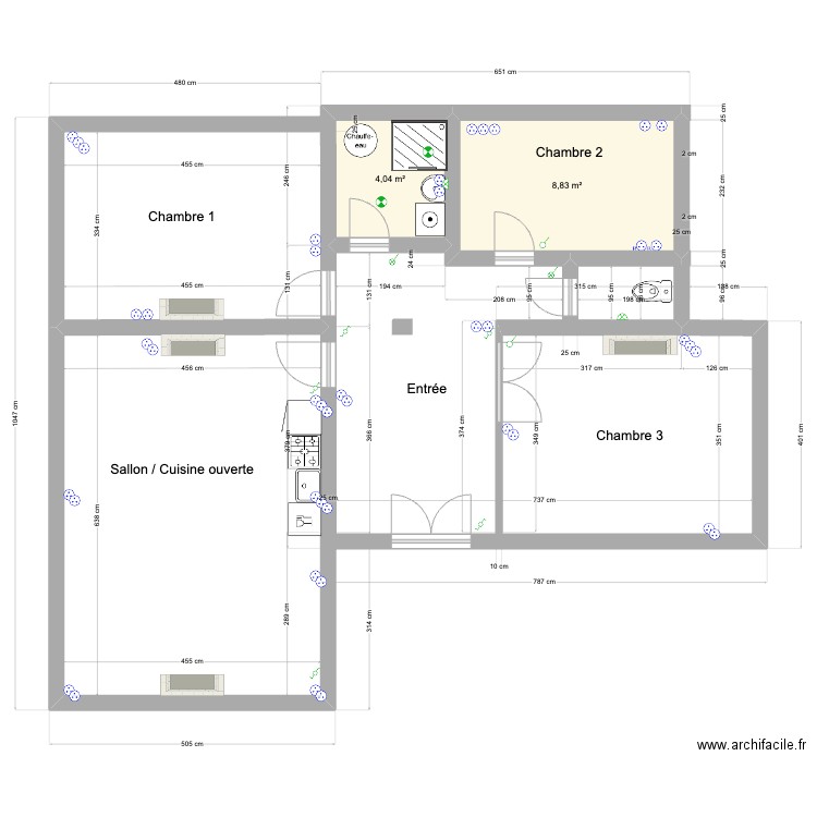 ourcq5. Plan de 2 pièces et 13 m2