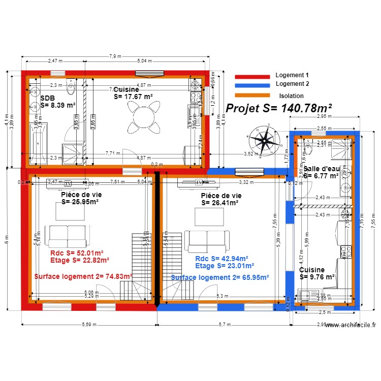 rdc Loic. Plan de 5 pièces et 126 m2