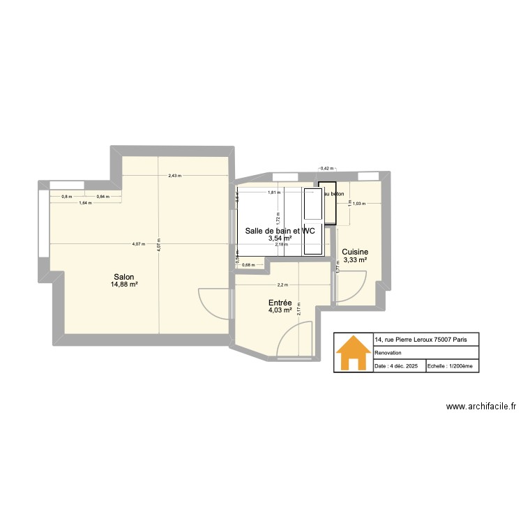 Pierre Leroux v2. Plan de 4 pièces et 26 m2