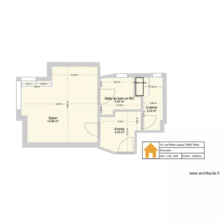 Pierre Leroux v2. Plan de 4 pièces et 26 m² Pierre Leroux v2. Plan de 4 pièces et 26 m²