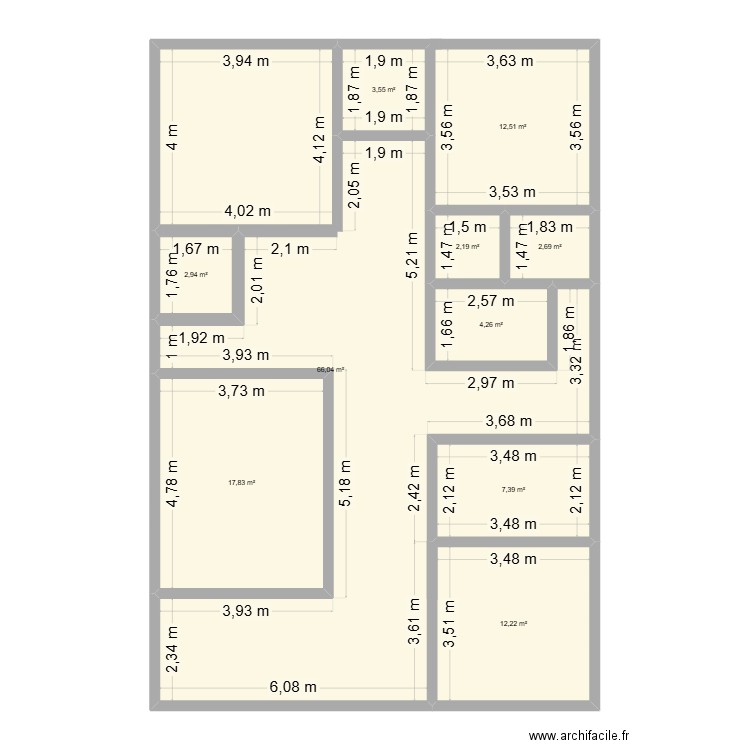 planda. Plan de 10 pièces et 132 m2