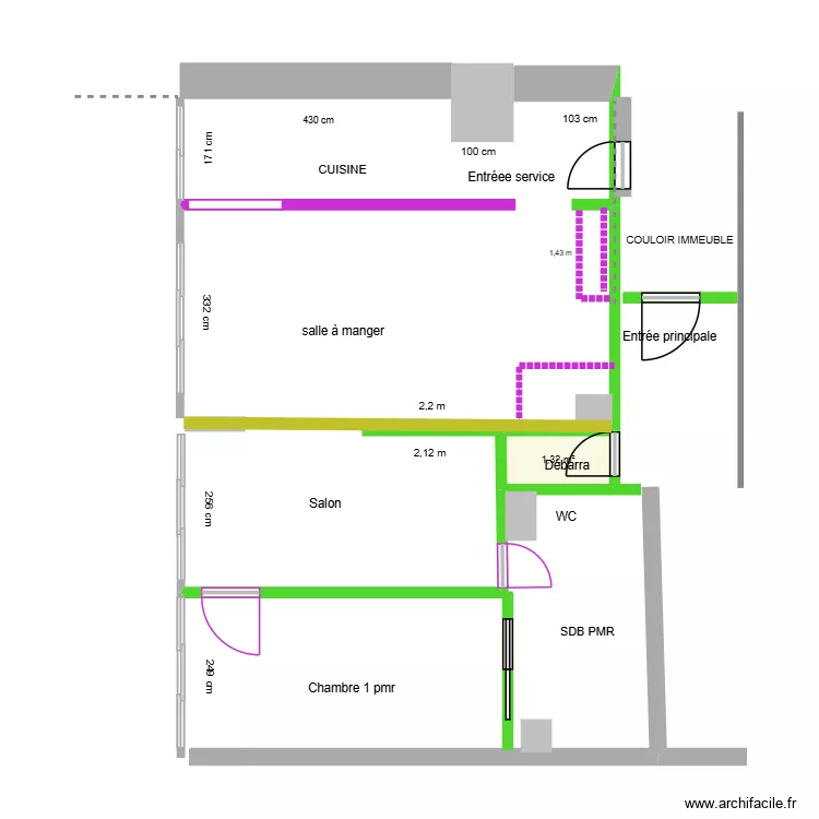 8 avreil avant travaux mesures murs et poteaux. Plan de 1  et 1 m²