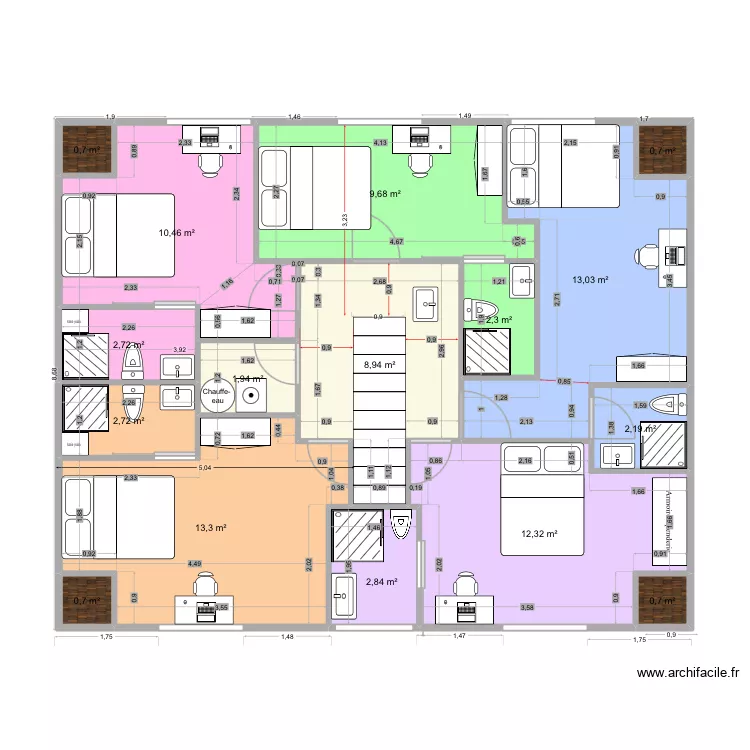 &eacute;tage 5 chambre. Plan de 16 Pièces et 85 m²
