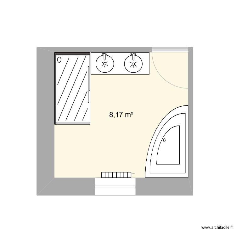 sdb. Plan de 1 pièce et 8 m2