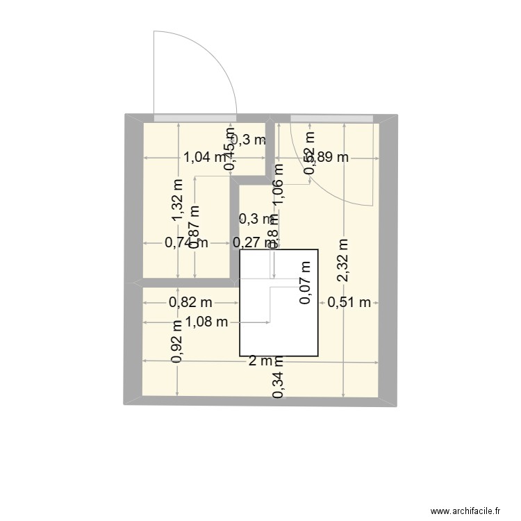 SDB WC avec Trappe 2023-11-13. Plan de 2 pièces et 4 m2