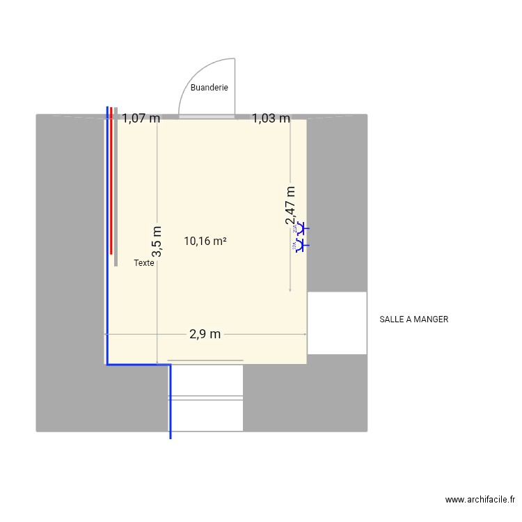 Cuisine presbytere. Plan de 1 pièce et 10 m2