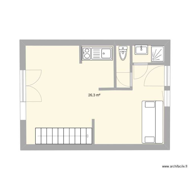 vias. Plan de 1 pièce et 26 m2