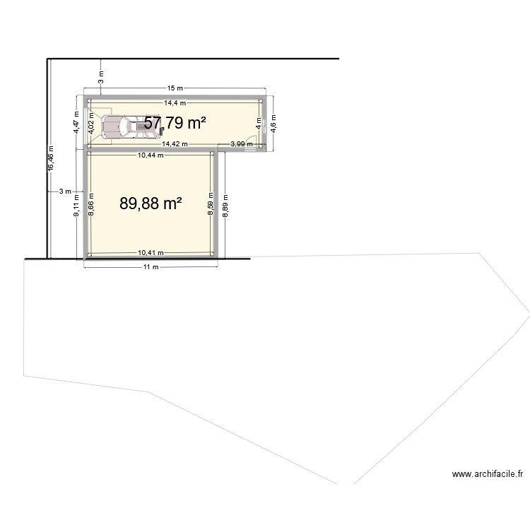 Maison RDC Quézeau. Plan de 2 pièces et 148 m2