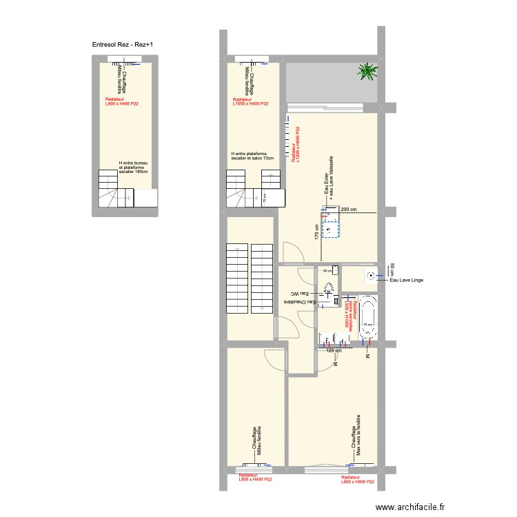 Banning 83 1e étage Eau Chauffage. Plan de 9 pièces et 91 m2