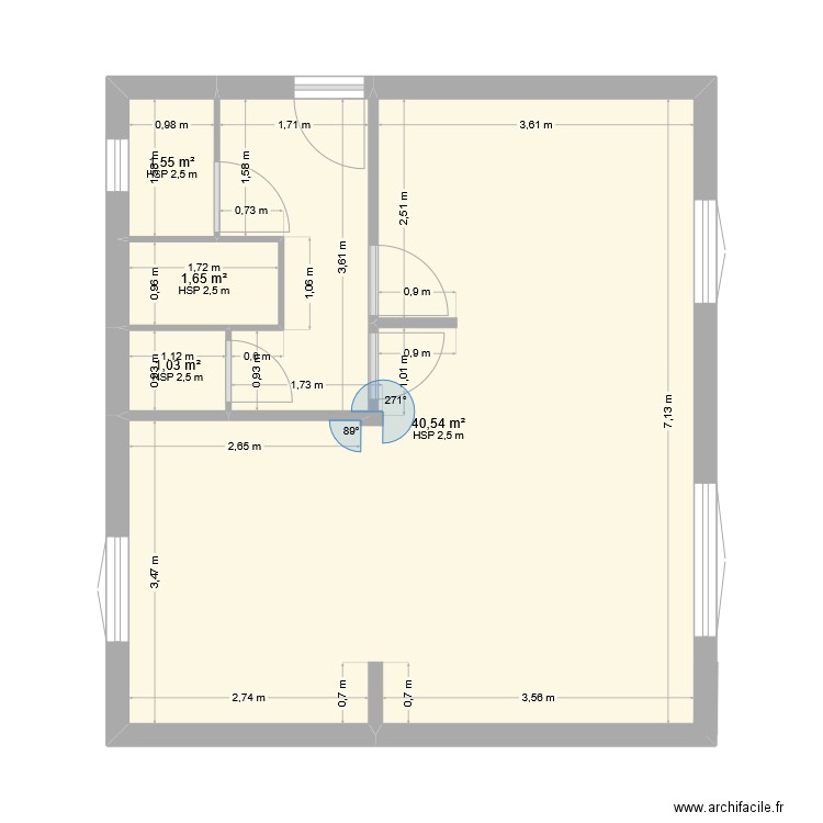 RDZ Proust. Plan de 4 pièces et 45 m2