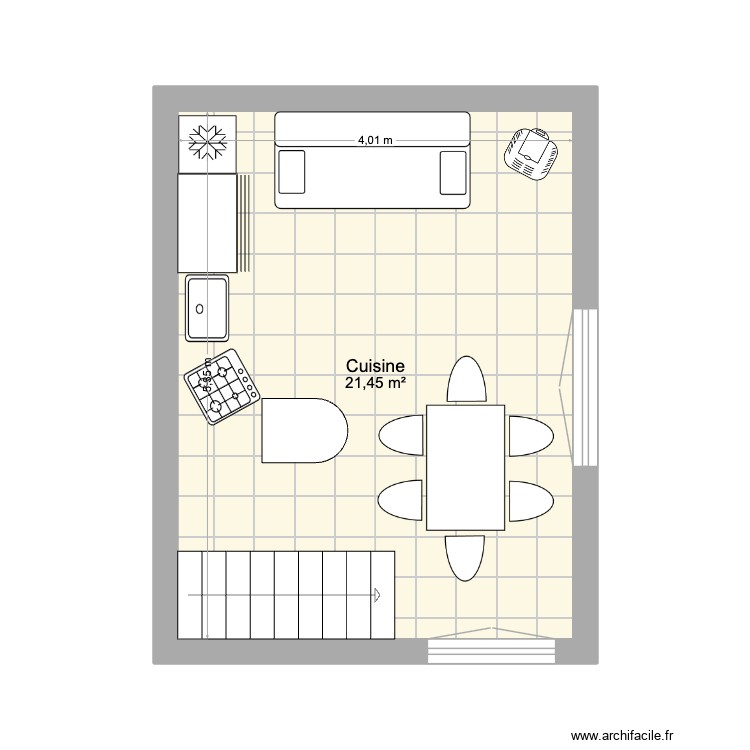 Salon Cuisine Cogne. Plan de 1 pièce et 21 m2