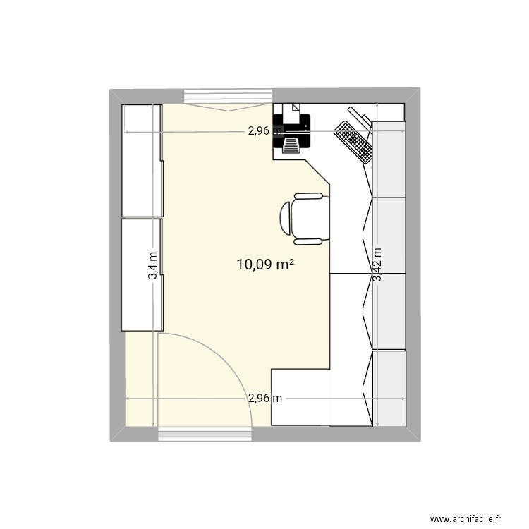 Bureau. Plan de 1 pièce et 10 m2