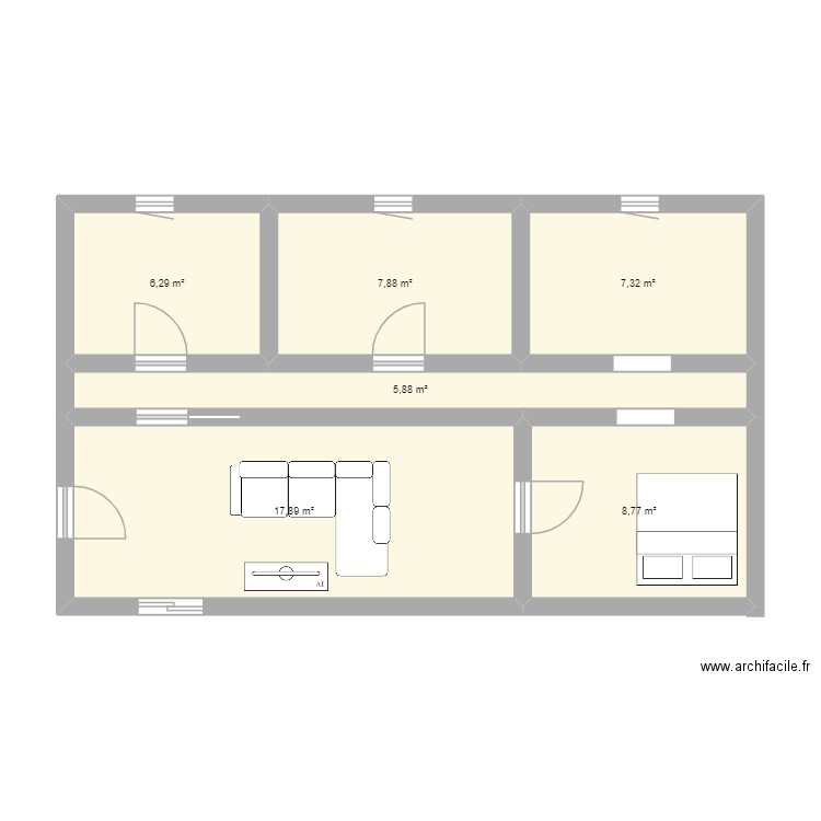 construction. Plan de 6 pièces et 54 m2