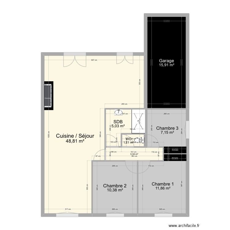 Maison Paulhan . Plan de 8 pièces et 104 m2